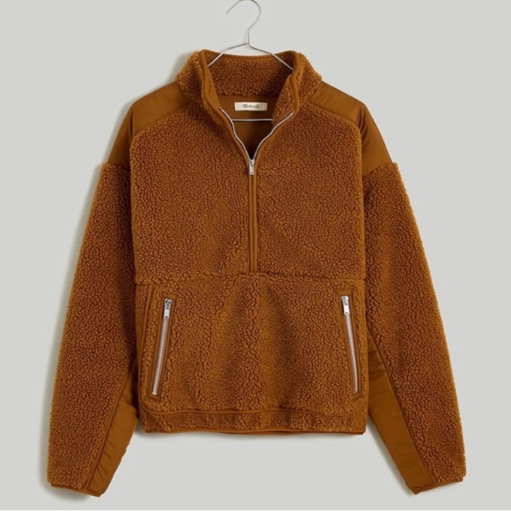 Madewell Faux Shearling Half Zip Pullover Sweater